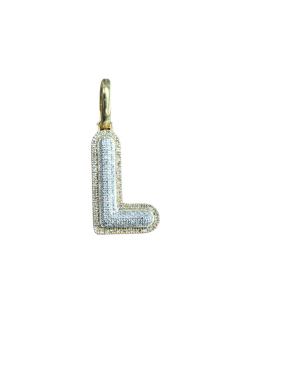 REAL DIAMOND 10KT TWO TONE BUBBLE LETTER A- Z PENDANT