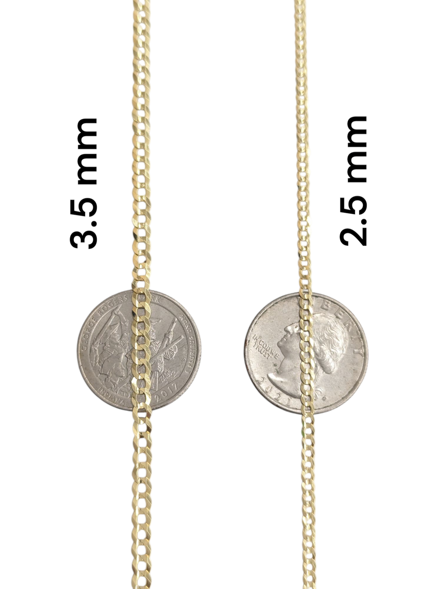 10kt REAL GOLD SOLID CUBAN CURB CHAIN 2.5 MM 3.6 MM FOR MEN AND WOMEN