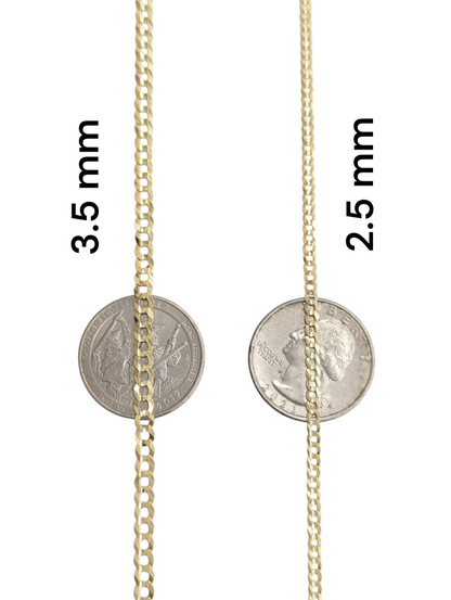 10kt REAL GOLD SOLID CUBAN CURB CHAIN 2.5 MM 3.6 MM FOR MEN AND WOMEN