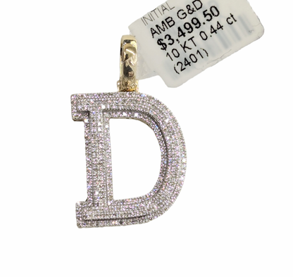 Real Diamond 10kt Yellow Gold Initial A - Z Pendant