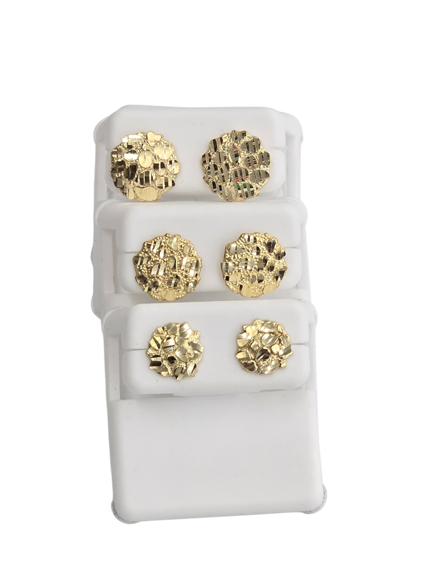 10KT REAL GOLD ROUND NUGGET STUD EARRINGS