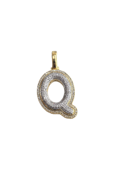 REAL DIAMOND 10KT TWO TONE BUBBLE LETTER A- Z PENDANT