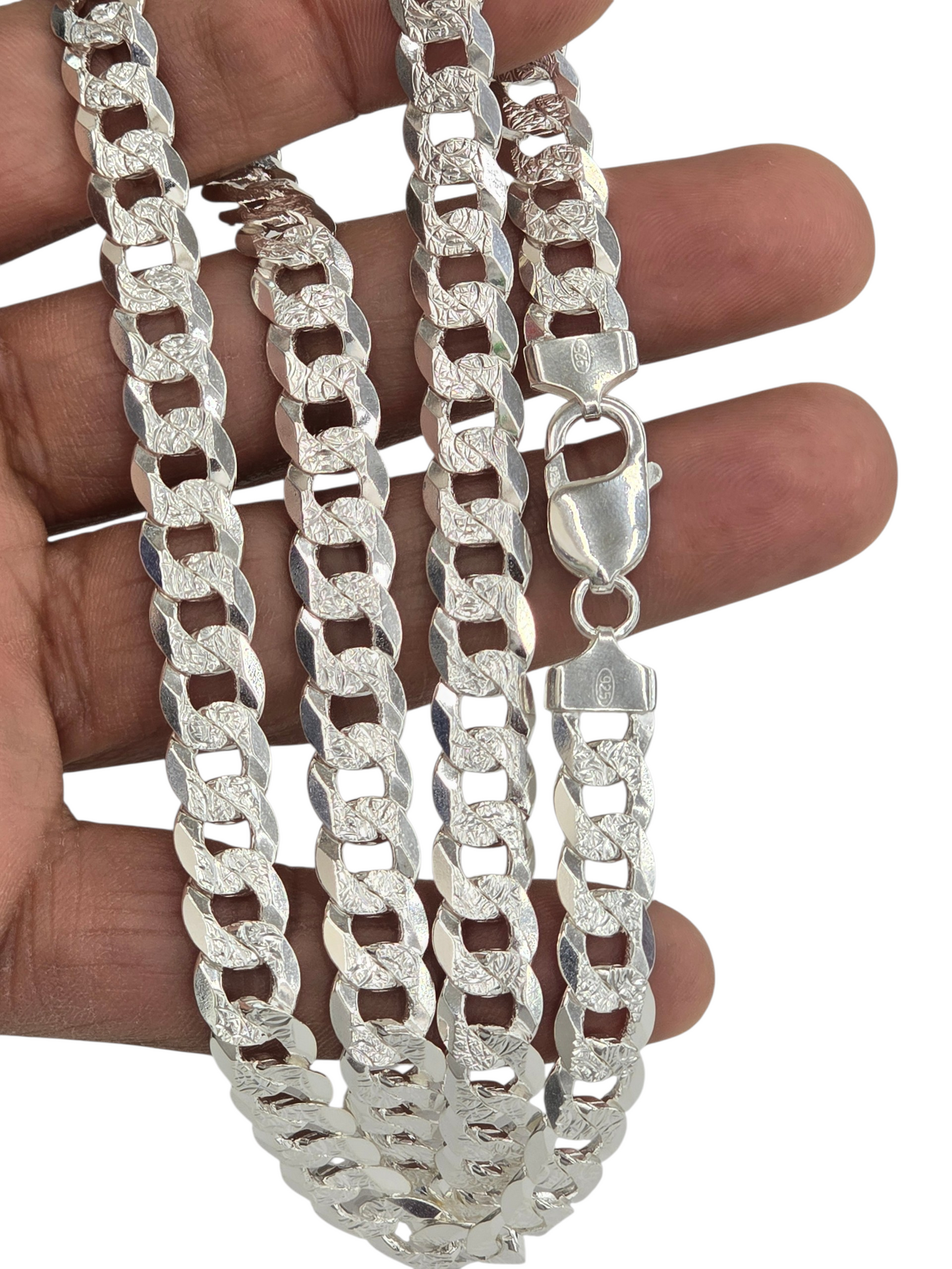 925 STERLING SILVER CUBAN CURB DIAMOND CUT CHAIN 9.2 MM FOR MEN AND WOMEN