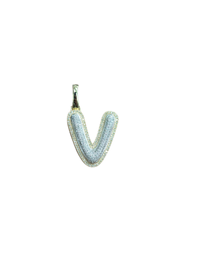 REAL DIAMOND 10KT TWO TONE BUBBLE LETTER A- Z PENDANT