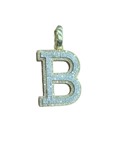 REAL DIAMOND 10KT TWO TONE BLOCK LETTER A- Z PENDANT