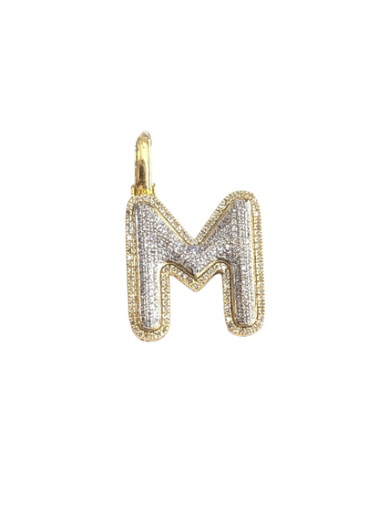 REAL DIAMOND 10KT TWO TONE BUBBLE LETTER A- Z PENDANT