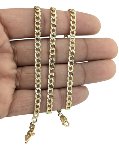 14KT REAL GOLD CUBAN CURB DIAMOND CUT CHAIN 4.5MM