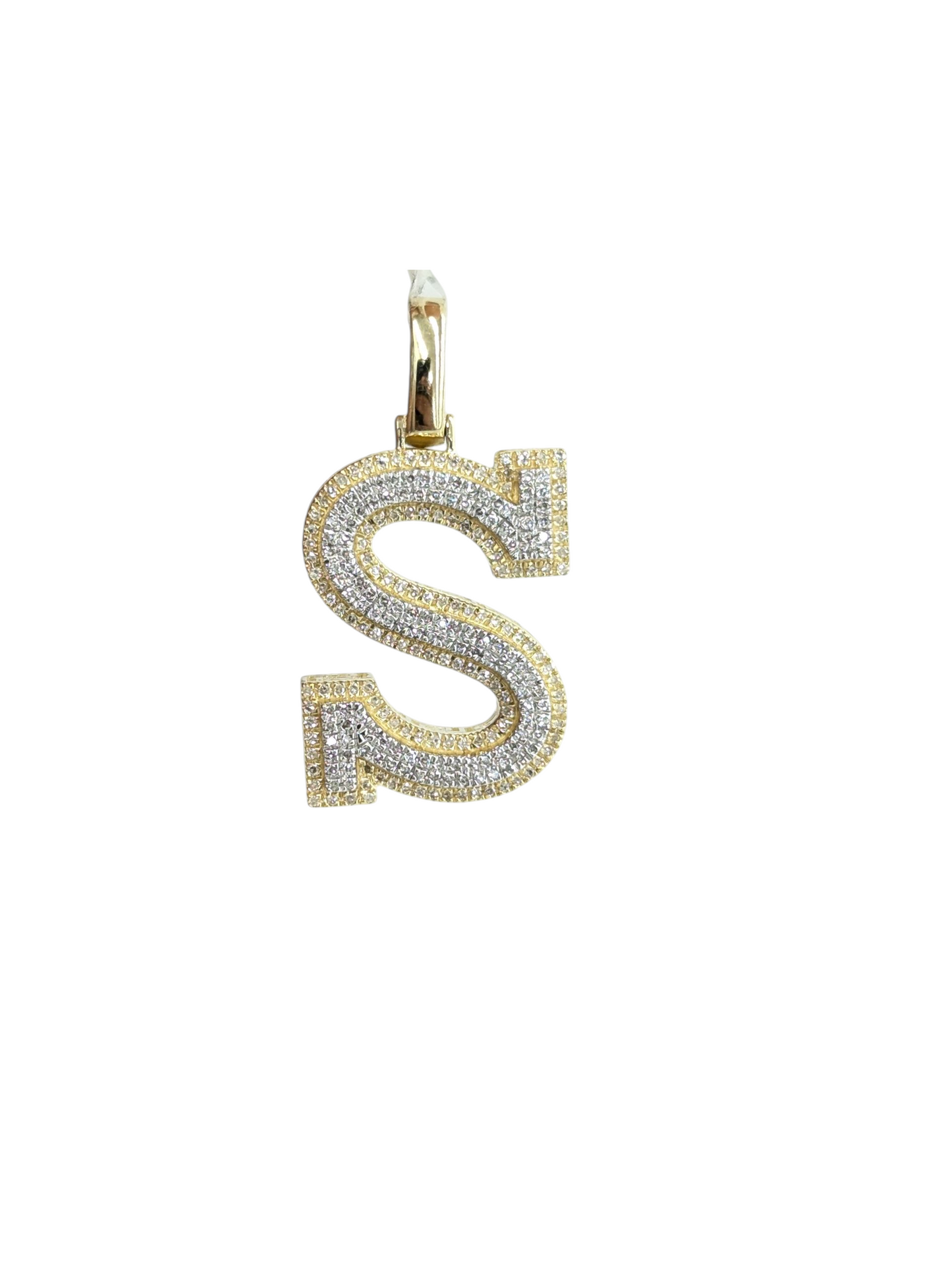 REAL DIAMOND 10KT TWO TONE BLOCK LETTER A- Z PENDANT