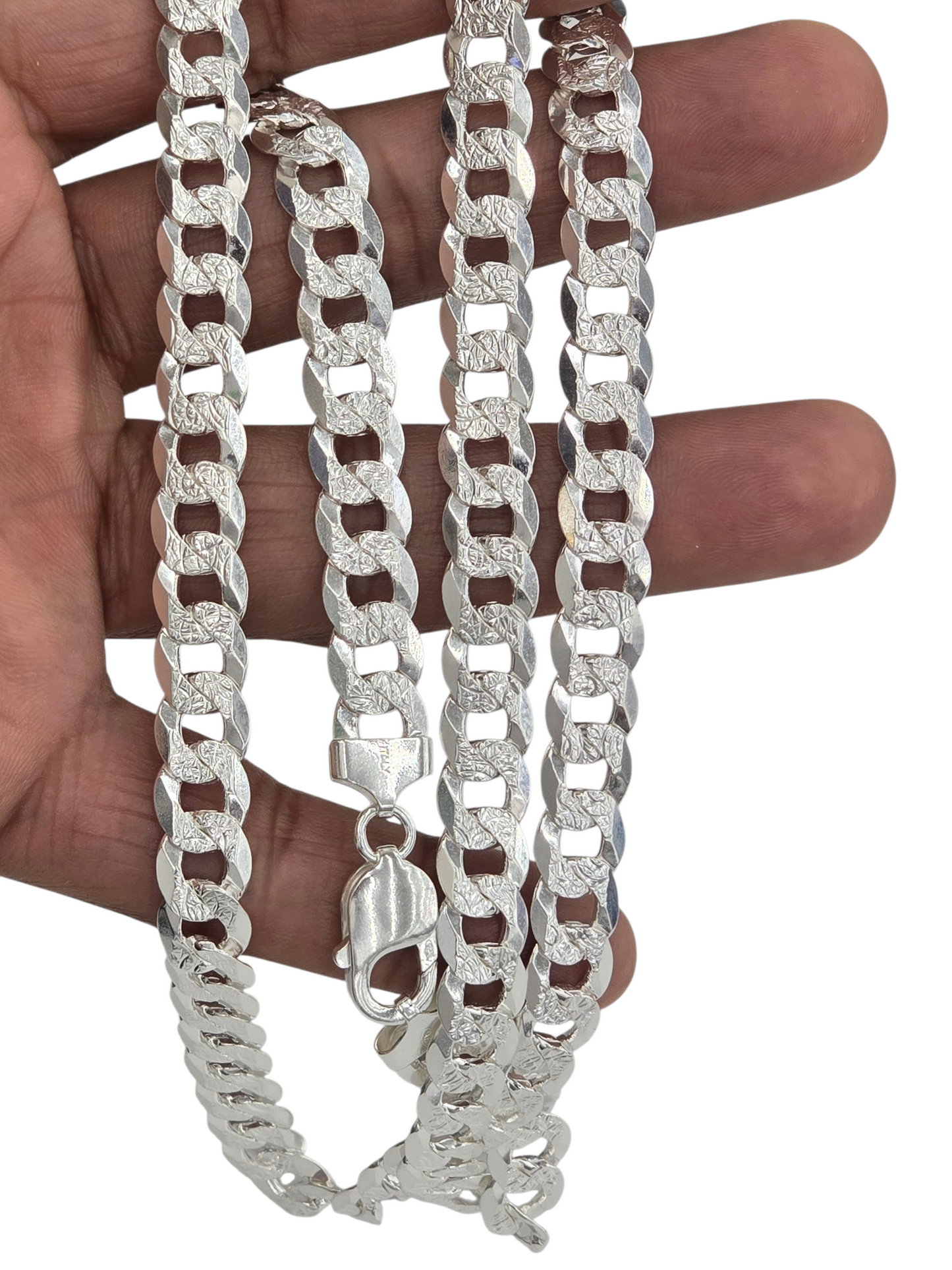 925 STERLING SILVER CUBAN CURB DIAMOND CUT CHAIN 9.2 MM FOR MEN AND WOMEN
