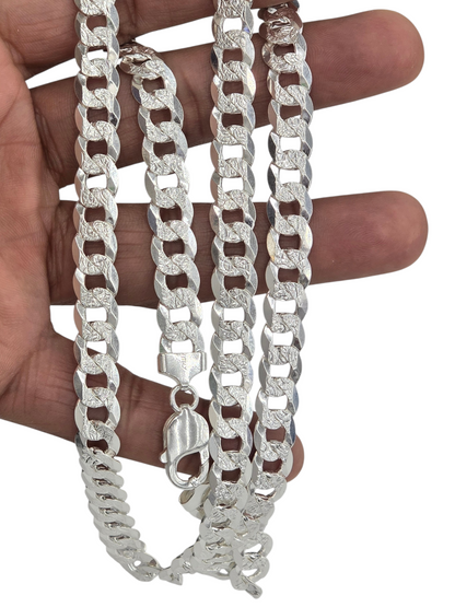 925 STERLING SILVER CUBAN CURB DIAMOND CUT CHAIN 9.2 MM FOR MEN AND WOMEN