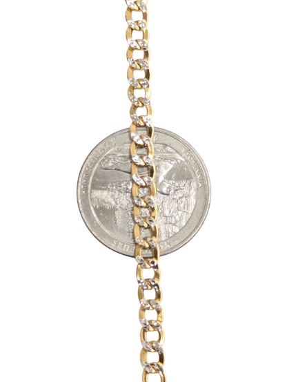 14KT REAL GOLD CUBAN CURB DIAMOND CUT CHAIN 4.5MM