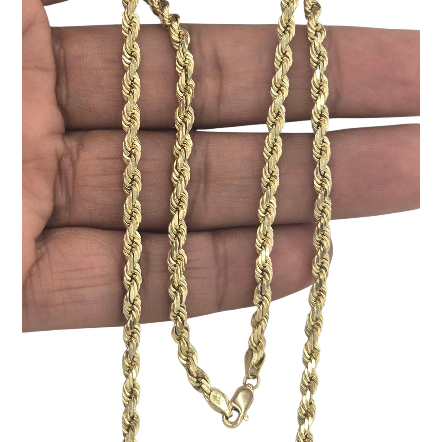 10KT REAL YELLOW GOLD SOLID ROPE CHAIN 4MM FOR MEN AND WOMEN