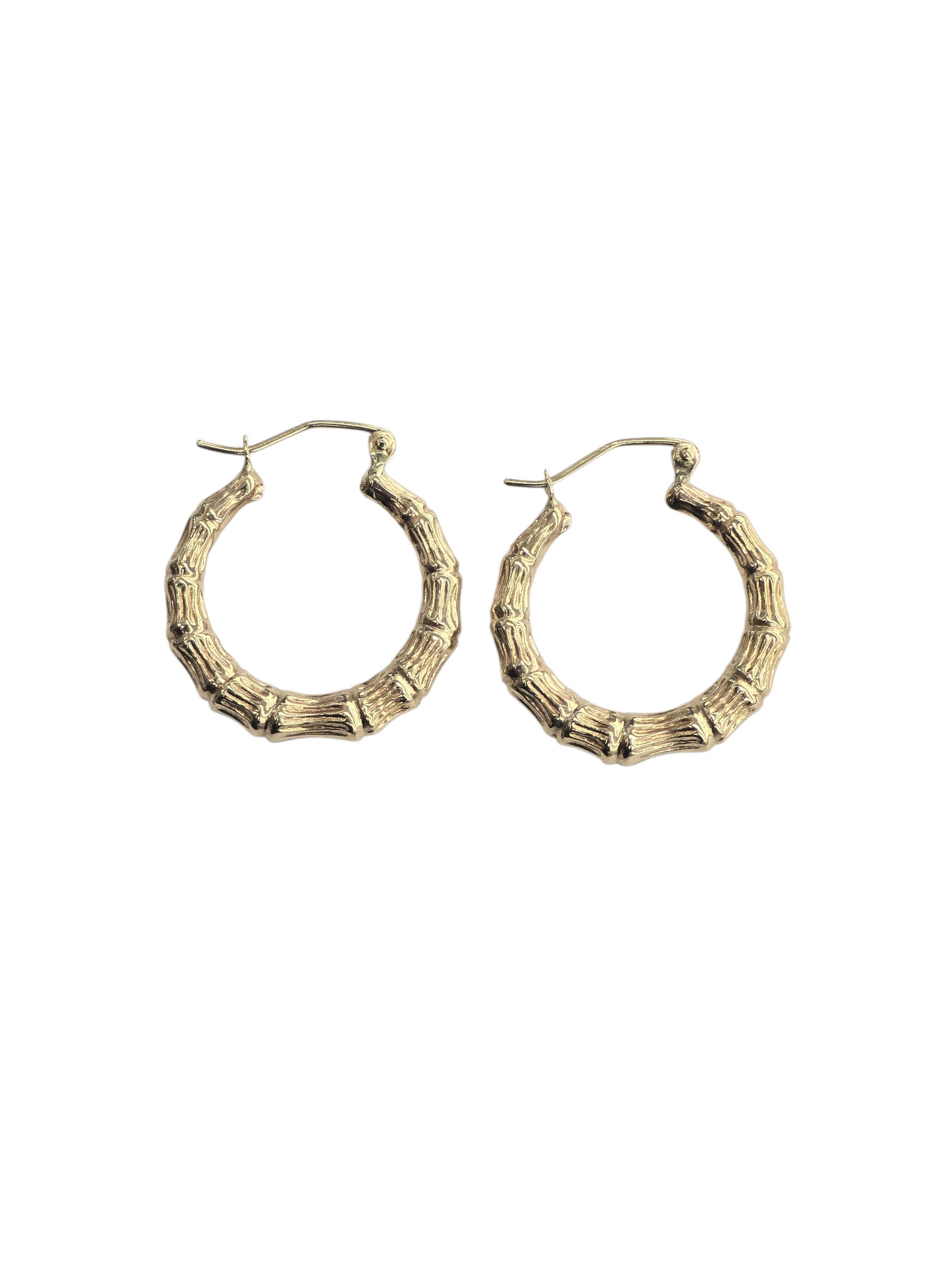 14KT REAL GOLD BAMBOO STYLE HOOP EARRING