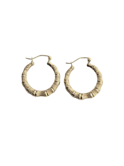 14KT REAL GOLD BAMBOO STYLE HOOP EARRING