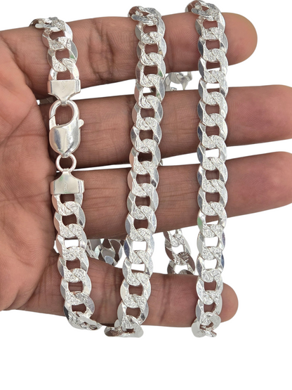 925 STERLING SILVER CUBAN CURB DIAMOND CUT CHAIN 9.2 MM FOR MEN AND WOMEN