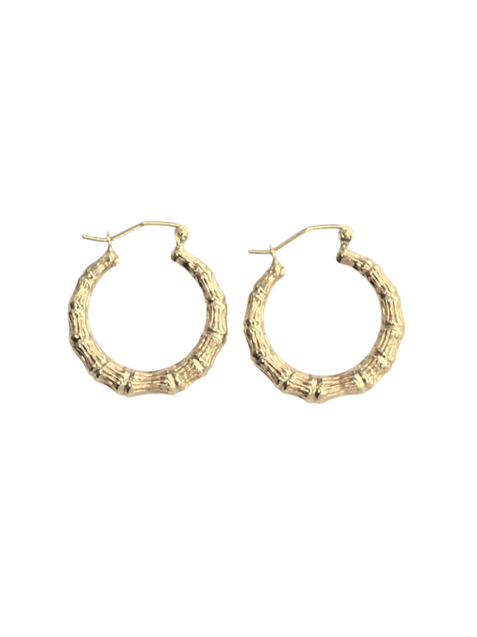 14KT REAL GOLD BAMBOO STYLE HOOP EARRING