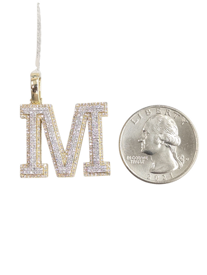 REAL DIAMOND 10KT TWO TONE BLOCK LETTER A- Z PENDANT