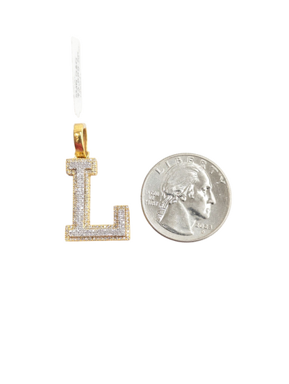 REAL DIAMOND 10KT TWO TONE BLOCK LETTER A- Z PENDANT