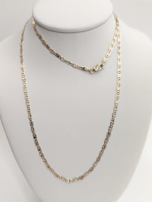 10KT REAL GOLD SOLID TRICOLOR VALENTINO CHAIN 2.2MM