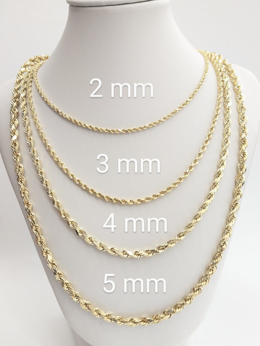 10kt Real Gold Hollow Rope Chain 2mm 3mm 4mm 5mm