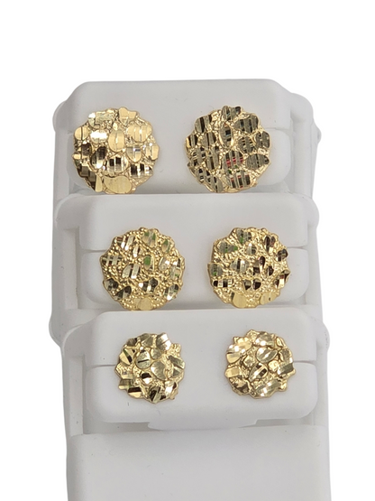 10KT REAL GOLD ROUND NUGGET STUD EARRINGS