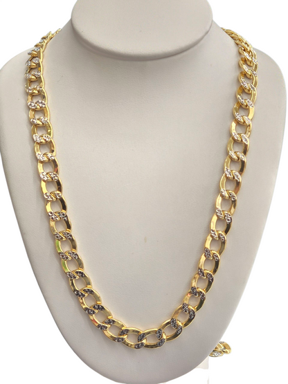 10KT REAL GOLD CUBAN CURB DIAMOND CUT CHAIN 7.5MM
