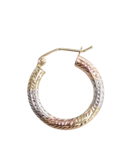 14KT REAL GOLD TRICOLOR HOOP EARRING