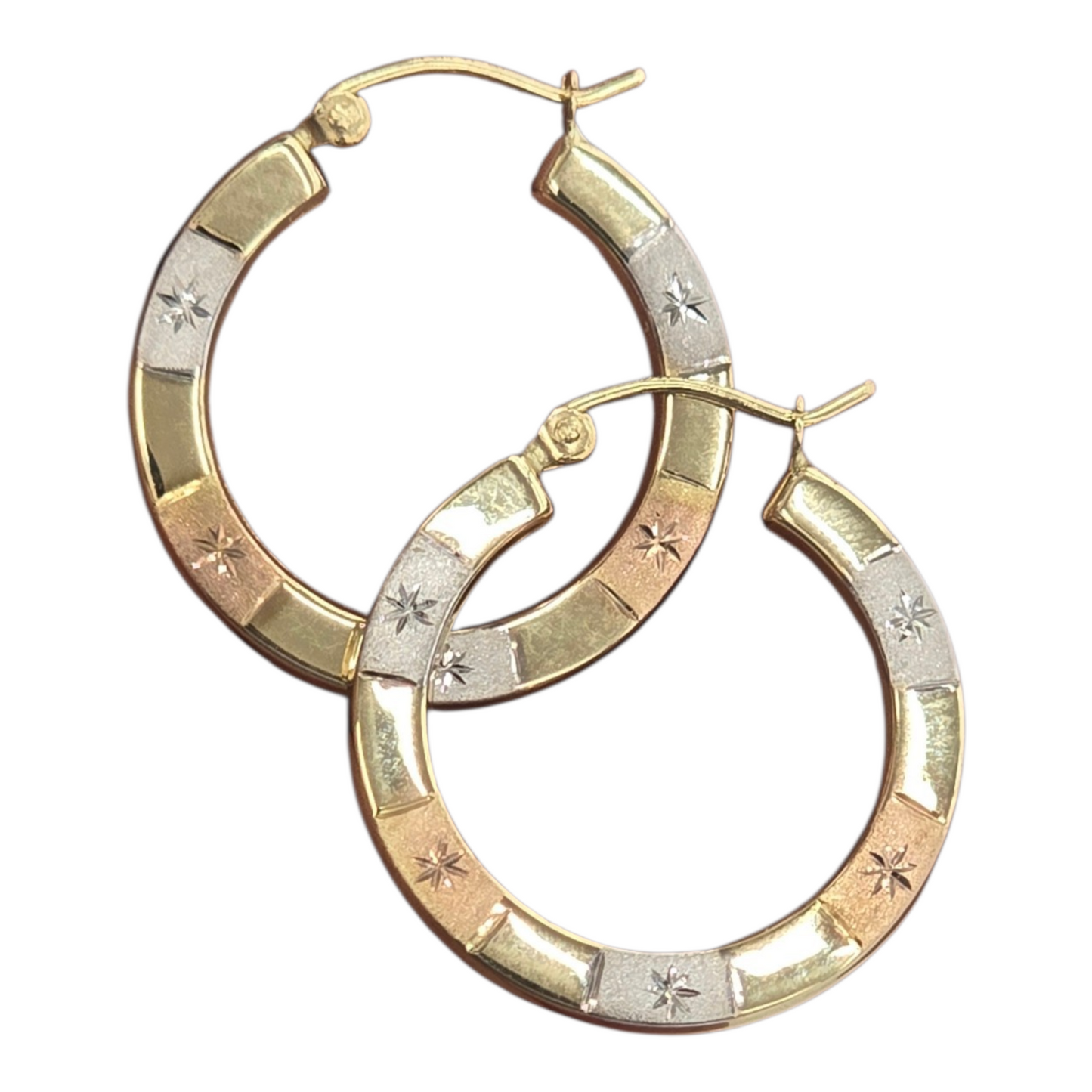 14KT REAL GOLD TRICOLOR HOOP EARRING