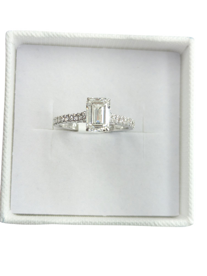 14KT WHITE GOLD LAB GROWN DIAMOND EMERALD CUT CERTIFIED RING FOR WOMEN