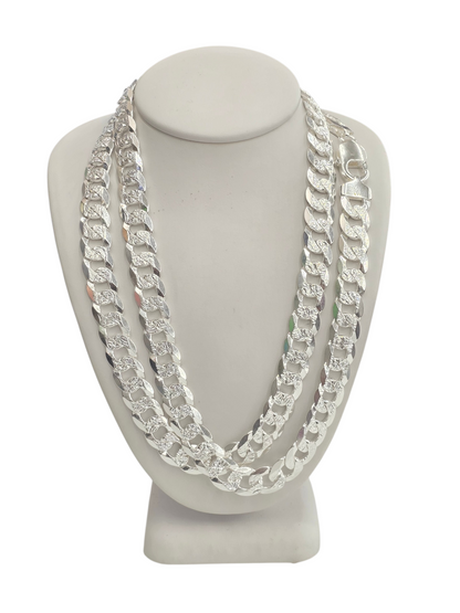 925 STERLING SILVER CUBAN CURB DIAMOND CUT CHAIN 9.2 MM FOR MEN AND WOMEN