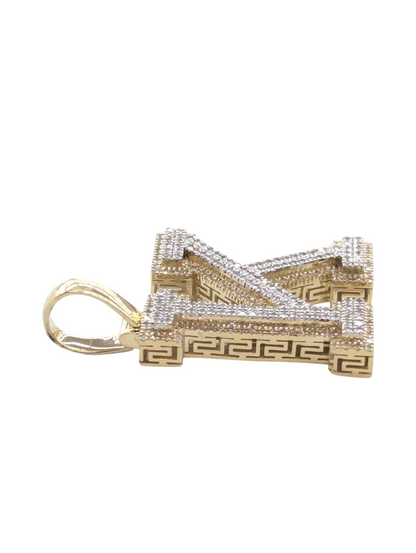 REAL DIAMOND 10KT TWO TONE BLOCK LETTER A- Z PENDANT