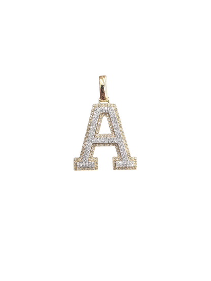 REAL DIAMOND 10KT TWO TONE BLOCK LETTER A- Z PENDANT