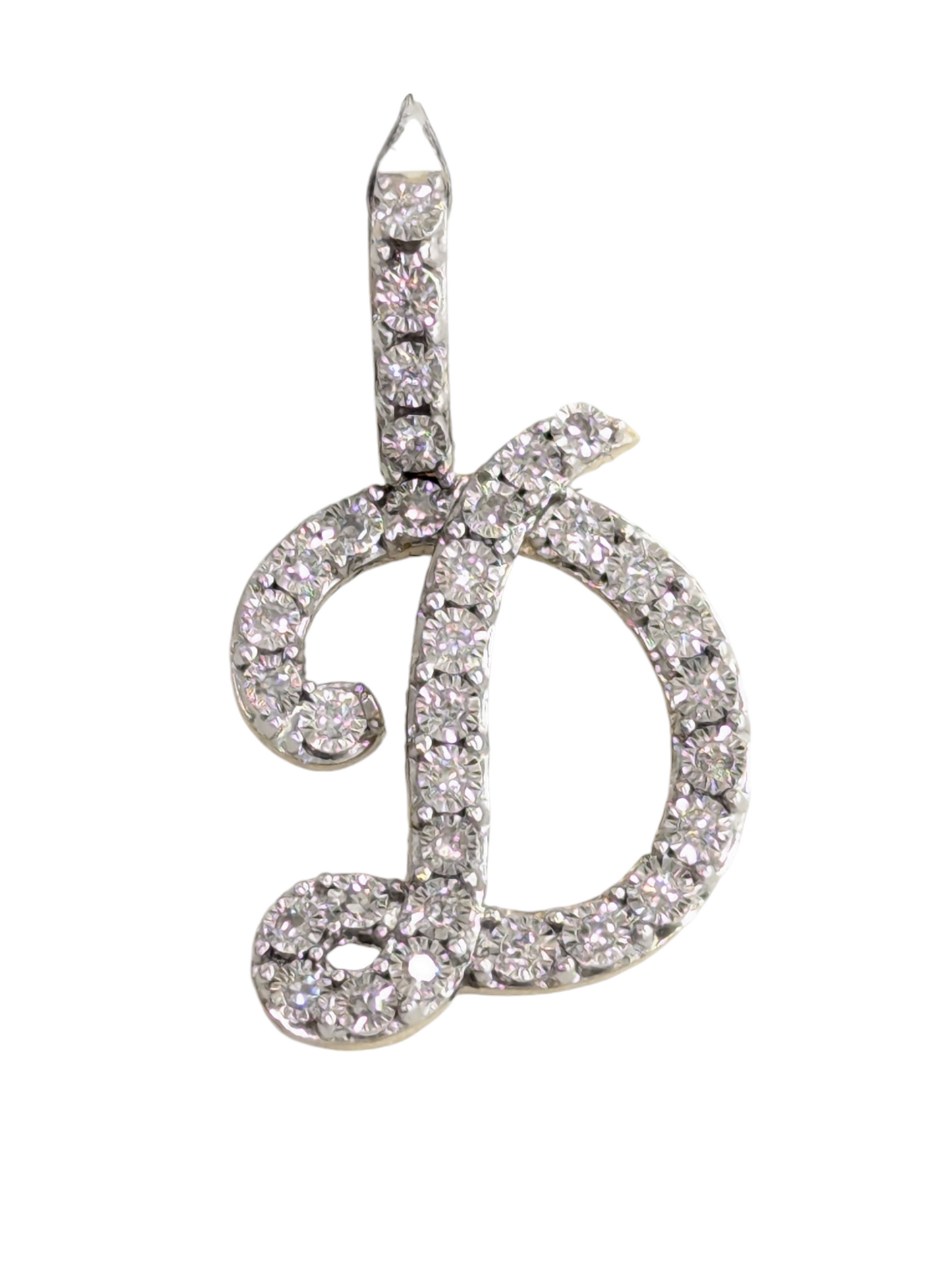 Real Natural Diamond 10kt Yellow Gold Cursive Letter A - Z Pendant