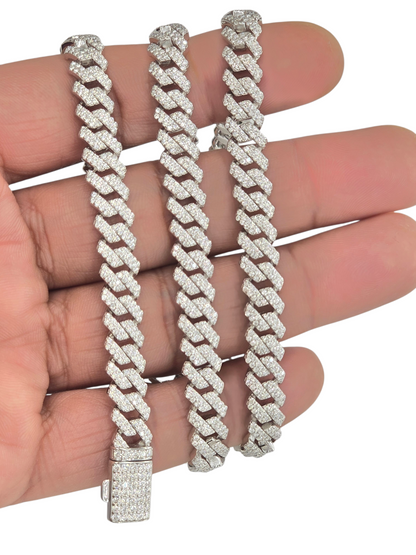 925 STERLING SILVER MOISSANITE DIAMOND CUBAN CHAIN 8MM