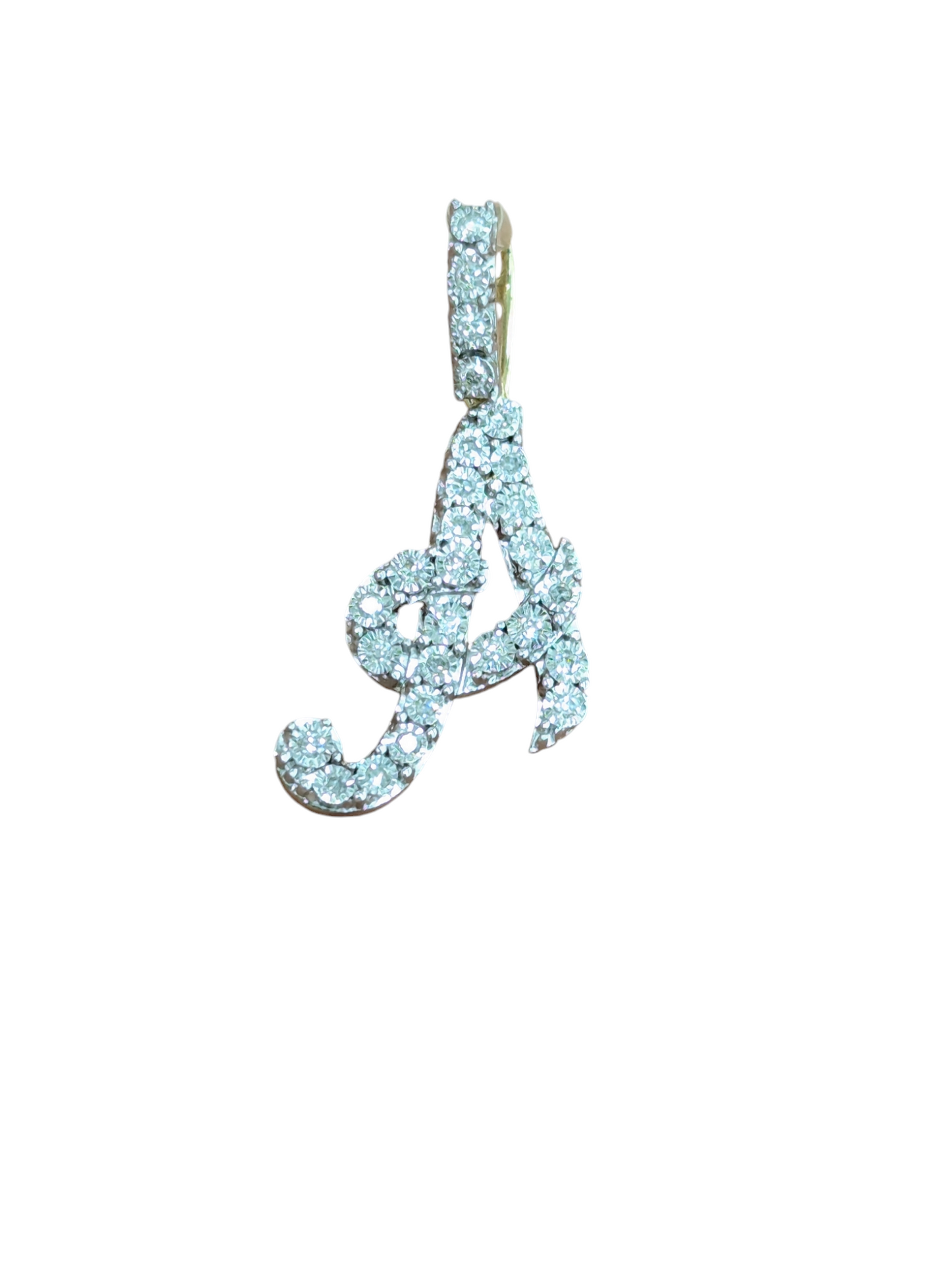 Real Natural Diamond 10kt Yellow Gold Cursive Letter A - Z Pendant