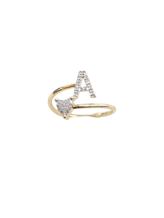 Real Diamond 10kt Yellow Gold Initial Ring For Women