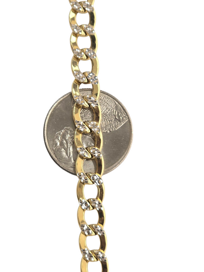 10KT REAL GOLD CUBAN CURB DIAMOND CUT CHAIN 7.5MM