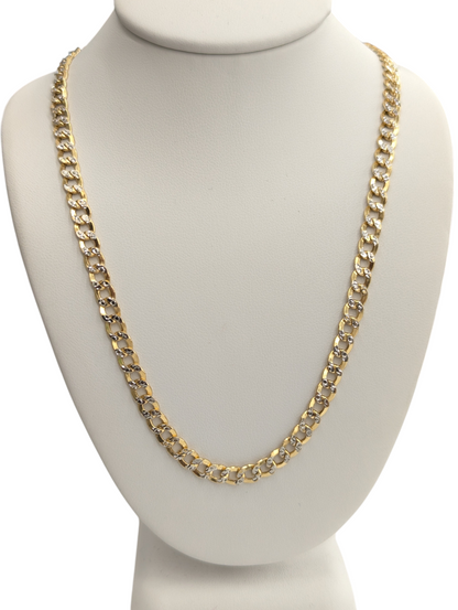 14KT REAL GOLD CUBAN CURB DIAMOND CUT CHAIN 4.5MM