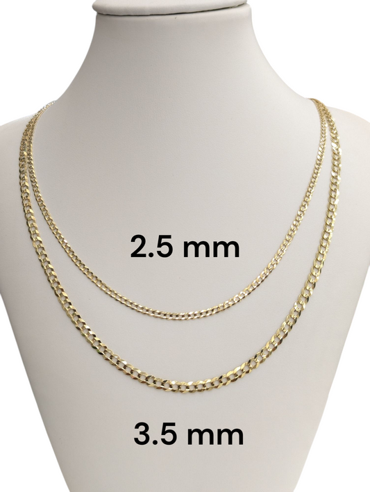10kt REAL GOLD SOLID CUBAN CURB CHAIN 2.5 MM 3.6 MM FOR MEN AND WOMEN
