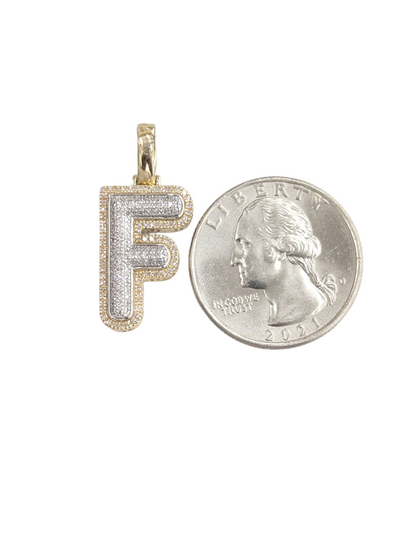 REAL DIAMOND 10KT TWO TONE BUBBLE LETTER A- Z PENDANT