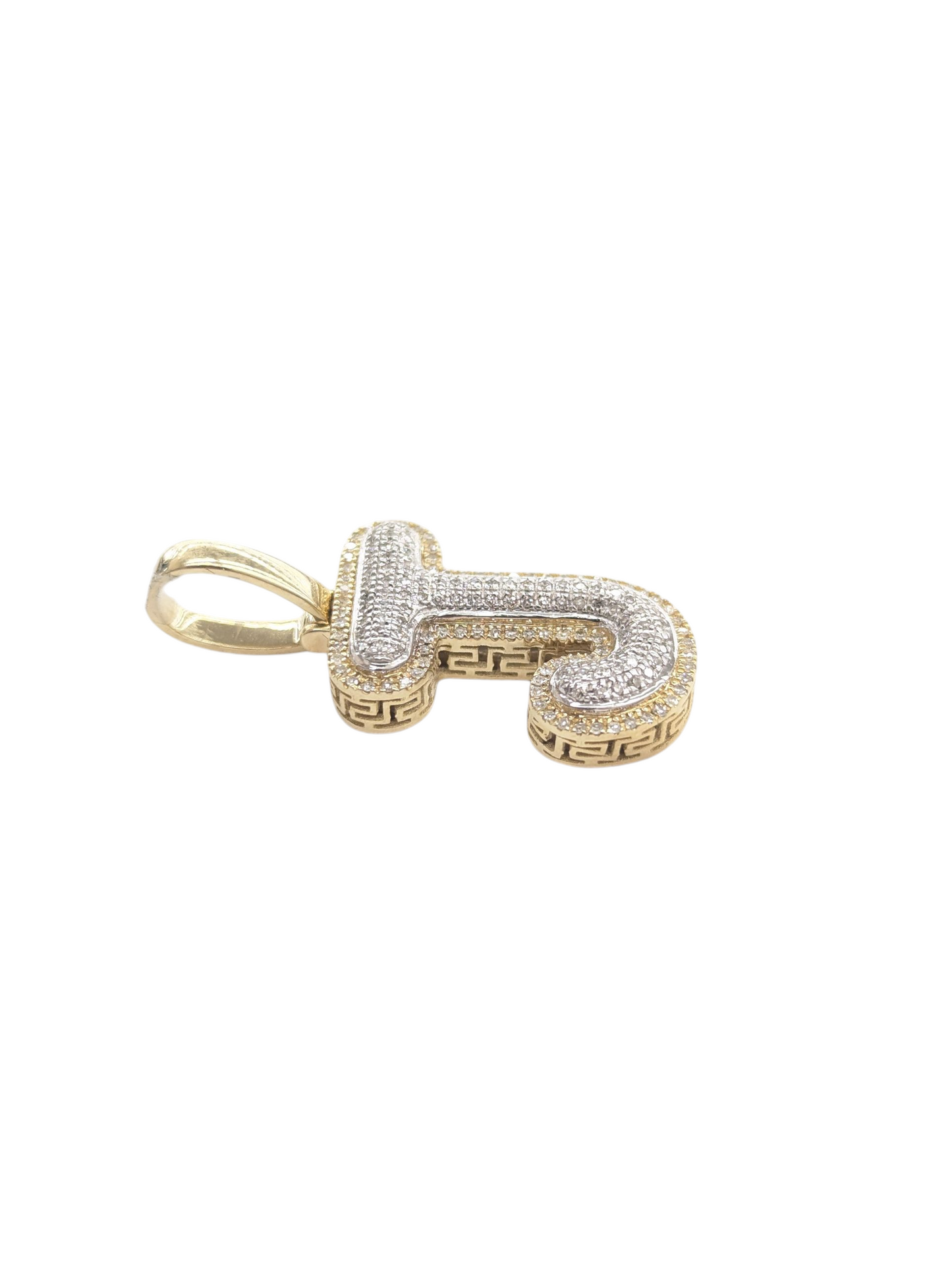 REAL DIAMOND 10KT TWO TONE BUBBLE LETTER A- Z PENDANT