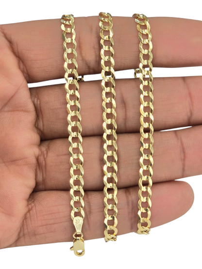 14KT REAL GOLD SOLID CUBAN CURB CHAIN 4.7MM FOR MEN AND WOMEN