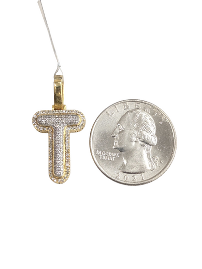 REAL DIAMOND 10KT TWO TONE BUBBLE LETTER A- Z PENDANT