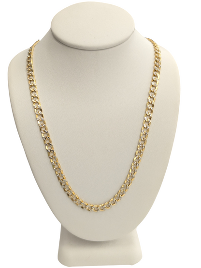 14KT REAL GOLD CUBAN CURB DIAMOND CUT CHAIN 4.5MM
