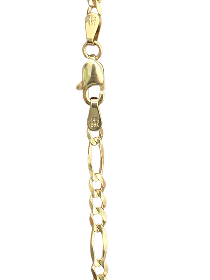 14KT REAL GOLD FIGARO CHAIN 3.1 MM FOR MEN AND WOMEN