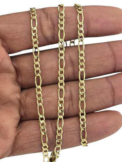 10KT REAL GOLD FIGARO CHAIN 3.7MM FOR MEN AND WOMEN