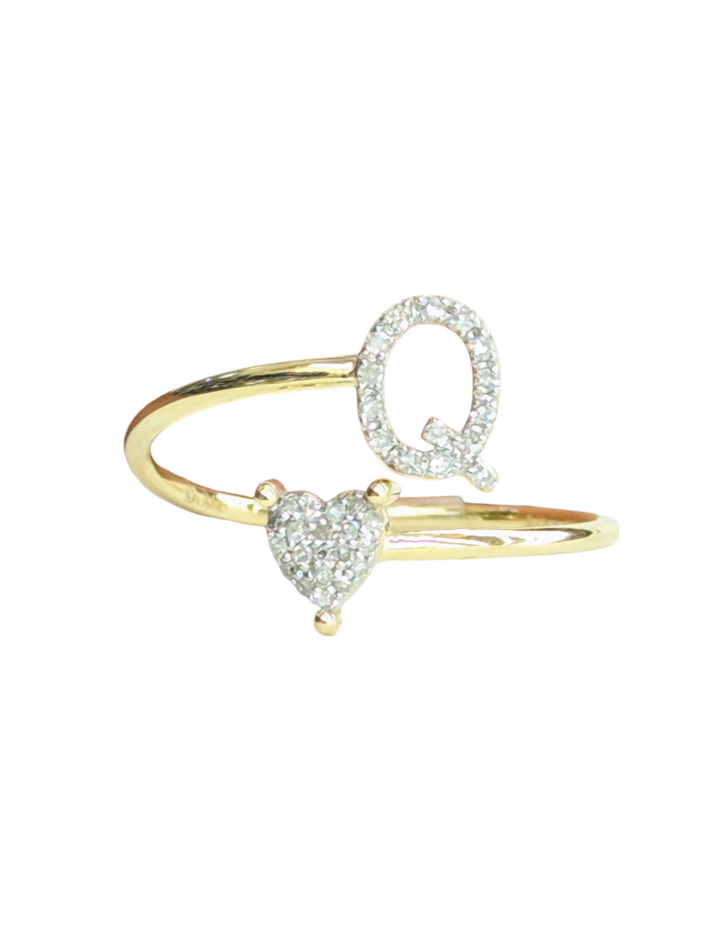 Real Diamond 10kt Yellow Gold Initial Ring For Women