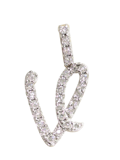 Real Natural Diamond 10kt Yellow Gold Cursive Letter A - Z Pendant