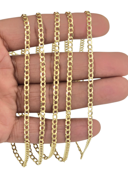 10KT REAL GOLD CUBAN CURB CHAIN 3.5 MM FOR MEN AND WOMEN