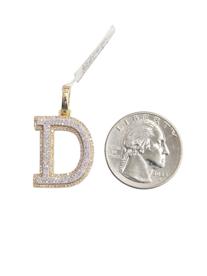REAL DIAMOND 10KT TWO TONE BLOCK LETTER A- Z PENDANT